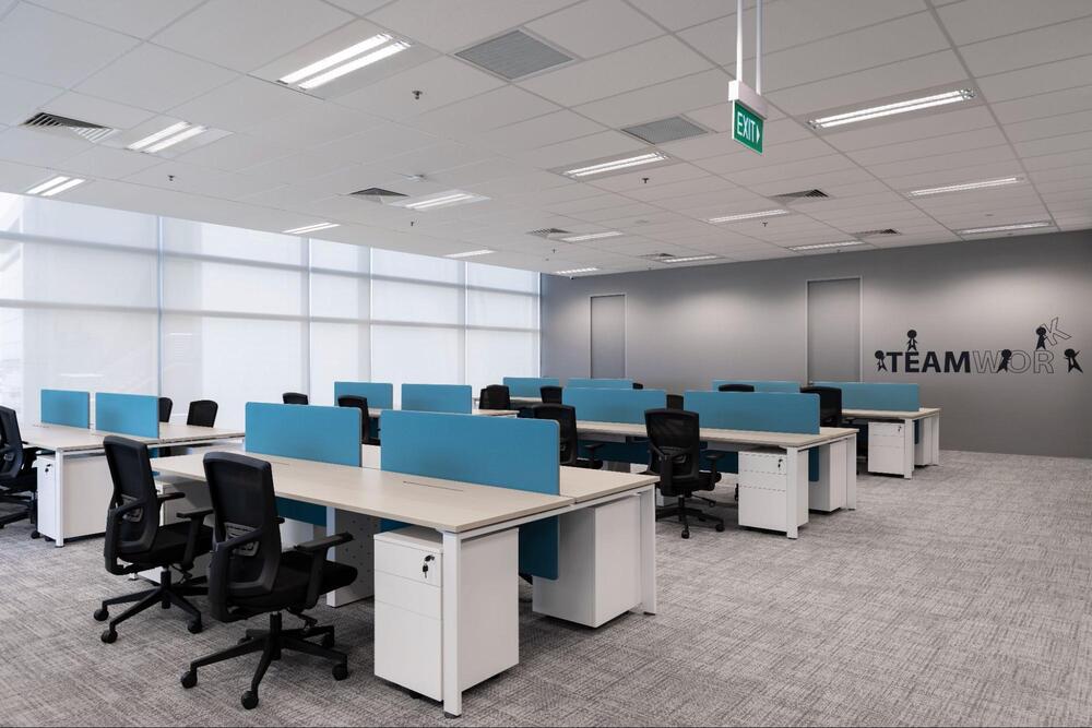 grey and blue office ideas