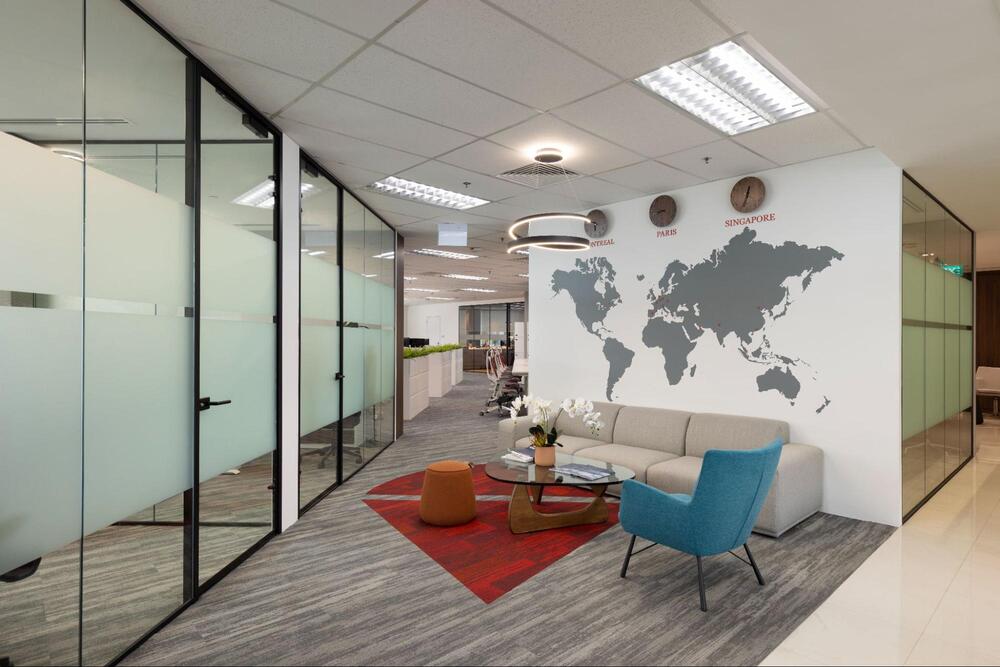 red black and white office decor