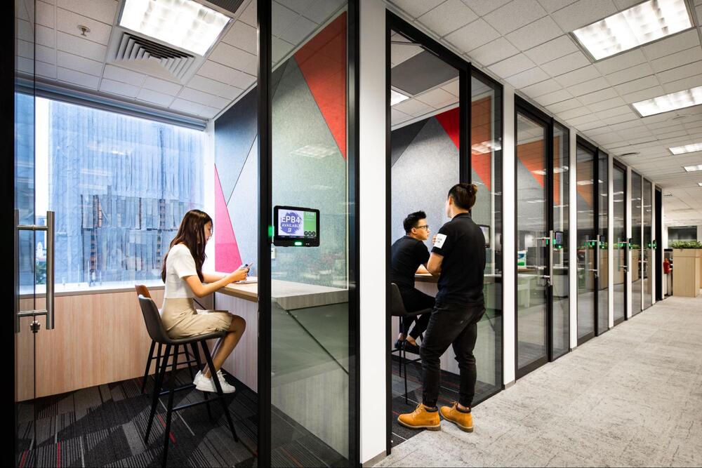 black white and red office decor